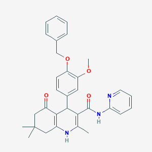 molecular formula C32H33N3O4 B304188 4-[4-(benzyloxy)-3-methoxyphenyl]-2,7,7-trimethyl-5-oxo-N-(2-pyridinyl)-1,4,5,6,7,8-hexahydro-3-quinolinecarboxamide 