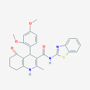 molecular formula C26H25N3O4S B304193 N-1,3-benzothiazol-2-yl-4-(2,4-dimethoxyphenyl)-2-methyl-5-oxo-1,4,5,6,7,8-hexahydroquinoline-3-carboxamide 
