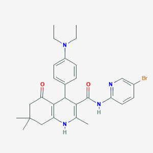 molecular formula C28H33BrN4O2 B304196 N-(5-bromo-2-pyridinyl)-4-[4-(diethylamino)phenyl]-2,7,7-trimethyl-5-oxo-1,4,5,6,7,8-hexahydro-3-quinolinecarboxamide 