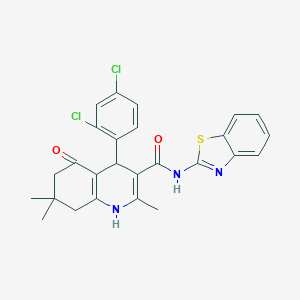 molecular formula C26H23Cl2N3O2S B304197 N-(1,3-benzothiazol-2-yl)-4-(2,4-dichlorophenyl)-2,7,7-trimethyl-5-oxo-1,4,5,6,7,8-hexahydroquinoline-3-carboxamide 