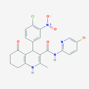 molecular formula C22H18BrClN4O4 B304205 N-(5-Bromo-2-pyridinyl)-4-(4-chloro-3-nitrophenyl)-2-methyl-5-oxo-1,4,5,6,7,8-hexahydro-3-quinolinecarboxamide 