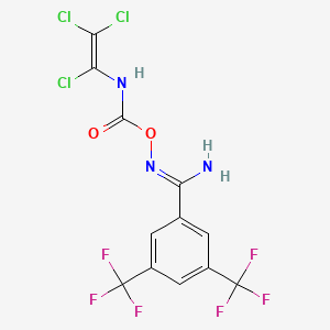 molecular formula C12H6Cl3F6N3O2 B3042093 N'-({[(1,2,2-Trichlorovinyl)amino]carbonyl}oxy)-3,5-bis(trifluoromethyl)benzenecarboximidamide CAS No. 501680-50-8