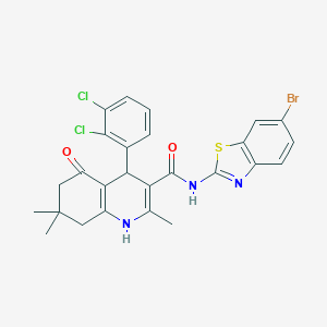 molecular formula C26H22BrCl2N3O2S B304212 N-(6-bromo-1,3-benzothiazol-2-yl)-4-(2,3-dichlorophenyl)-2,7,7-trimethyl-5-oxo-1,4,5,6,7,8-hexahydro-3-quinolinecarboxamide 