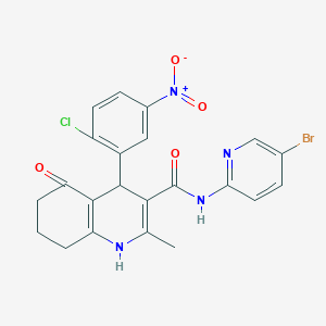 molecular formula C22H18BrClN4O4 B304217 N-(5-Bromo-2-pyridinyl)-4-(2-chloro-5-nitrophenyl)-2-methyl-5-oxo-1,4,5,6,7,8-hexahydro-3-quinolinecarboxamide 