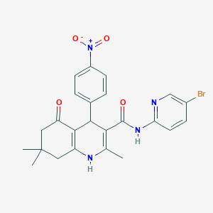 molecular formula C24H23BrN4O4 B304221 N-(5-bromo-2-pyridinyl)-4-{4-nitrophenyl}-2,7,7-trimethyl-5-oxo-1,4,5,6,7,8-hexahydro-3-quinolinecarboxamide 