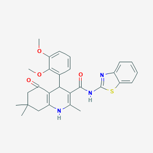 molecular formula C28H29N3O4S B304227 N-(1,3-benzothiazol-2-yl)-4-(2,3-dimethoxyphenyl)-2,7,7-trimethyl-5-oxo-1,4,5,6,7,8-hexahydro-3-quinolinecarboxamide 
