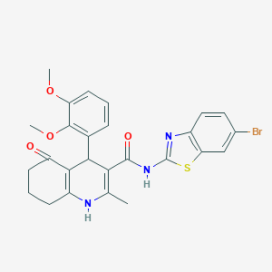 molecular formula C26H24BrN3O4S B304229 N-(6-bromo-1,3-benzothiazol-2-yl)-4-(2,3-dimethoxyphenyl)-2-methyl-5-oxo-1,4,5,6,7,8-hexahydroquinoline-3-carboxamide 