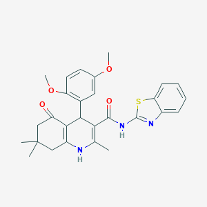 molecular formula C28H29N3O4S B304231 N-(1,3-benzothiazol-2-yl)-4-(2,5-dimethoxyphenyl)-2,7,7-trimethyl-5-oxo-1,4,5,6,7,8-hexahydro-3-quinolinecarboxamide 