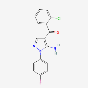 molecular formula C16H11ClFN3O B3042414 (5-Amino-1-(4-fluorophenyl)-1H-pyrazol-4-YL)(2-chlorophenyl)methanone CAS No. 618091-42-2