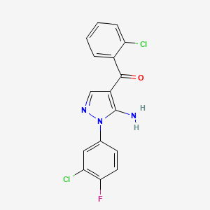 molecular formula C16H10Cl2FN3O B3042421 (5-Amino-1-(3-chloro-4-fluorophenyl)-1H-pyrazol-4-YL)(2-chlorophenyl)methanone CAS No. 618092-08-3
