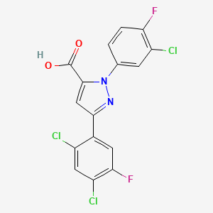 molecular formula C16H7Cl3F2N2O2 B3042458 1-(3-Chloro-4-fluorophenyl)-3-(2,4-dichloro-5-fluorophenyl)-1H-pyrazole-5-carboxylic acid CAS No. 618382-98-2