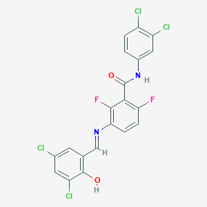 molecular formula C20H10Cl4F2N2O2 B3042524 3-{[(3,5-dichloro-2-hydroxyphenyl)methylene]amino}-N-(3,4-dichlorophenyl)-2,6-difluorobenzamide CAS No. 646497-70-3