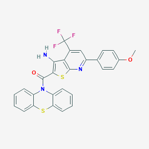 molecular formula C28H18F3N3O2S2 B304255 6-(4-methoxyphenyl)-2-(10H-phenothiazin-10-ylcarbonyl)-4-(trifluoromethyl)thieno[2,3-b]pyridin-3-amine 
