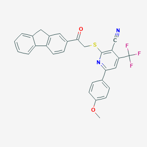 molecular formula C29H19F3N2O2S B304257 2-{[2-(9H-fluoren-2-yl)-2-oxoethyl]sulfanyl}-6-(4-methoxyphenyl)-4-(trifluoromethyl)nicotinonitrile 