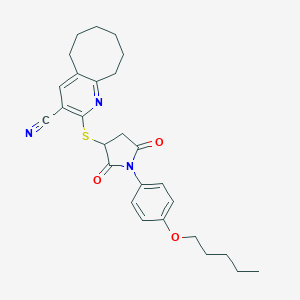 molecular formula C27H31N3O3S B304258 2-({2,5-Dioxo-1-[4-(pentyloxy)phenyl]-3-pyrrolidinyl}sulfanyl)-5,6,7,8,9,10-hexahydrocycloocta[b]pyridine-3-carbonitrile 