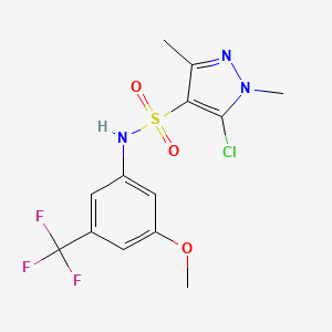 molecular formula C13H13ClF3N3O3S B3042591 N4-[3-methoxy-5-(trifluoromethyl)phenyl]-5-chloro-1,3-dimethyl-1H-pyrazole-4-sulphonamide CAS No. 648408-34-8
