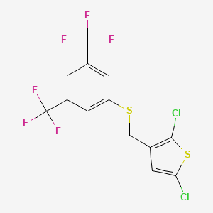 molecular formula C13H6Cl2F6S2 B3042594 3-({[3,5-Bis(trifluoromethyl)phenyl]thio}methyl)-2,5-dichlorothiophene CAS No. 648408-58-6