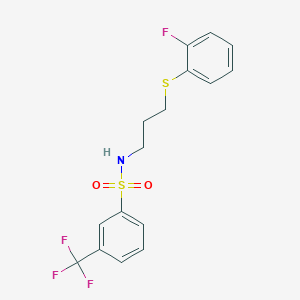 molecular formula C16H15F4NO2S2 B3042596 N-{3-[(2-fluorophenyl)thio]propyl}-3-(trifluoromethyl)benzenesulphonamide CAS No. 648408-66-6