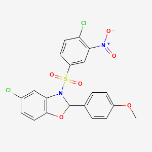 molecular formula C20H14Cl2N2O6S B3042598 5-Chloro-3-[(4-chloro-3-nitrophenyl)sulphonyl]-2-(4-methoxyphenyl)-2,3-dihydro-1,3-benzoxazole CAS No. 648409-13-6