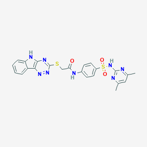 molecular formula C23H20N8O3S2 B304261 N-(4-{[(4,6-dimethyl-2-pyrimidinyl)amino]sulfonyl}phenyl)-2-(5H-[1,2,4]triazino[5,6-b]indol-3-ylsulfanyl)acetamide 