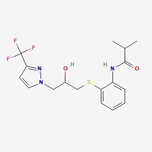 molecular formula C17H20F3N3O2S B3042617 N1-[2-({2-hydroxy-3-[3-(trifluoromethyl)-1H-pyrazol-1-yl]propyl}thio)phenyl]-2-methylpropanamide CAS No. 648427-22-9