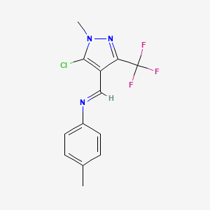 molecular formula C13H11ClF3N3 B3042642 N1-{[5-chloro-1-methyl-3-(trifluoromethyl)-1H-pyrazol-4-yl]methylidene}-4-methylaniline CAS No. 648859-63-6
