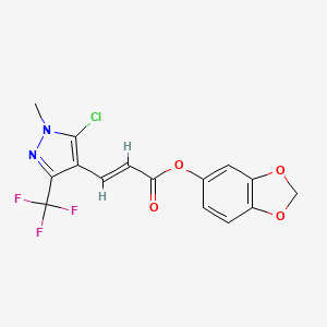 molecular formula C15H10ClF3N2O4 B3042648 1,3-benzodioxol-5-yl 3-[5-chloro-1-methyl-3-(trifluoromethyl)-1H-pyrazol-4-yl]acrylate CAS No. 648859-76-1