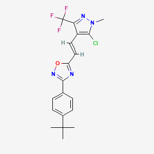 molecular formula C19H18ClF3N4O B3042651 3-[4-(tert-butyl)phenyl]-5-{2-[5-chloro-1-methyl-3-(trifluoromethyl)-1H-pyrazol-4-yl]vinyl}-1,2,4-oxadiazole CAS No. 648859-80-7