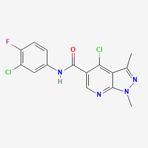 molecular formula C15H11Cl2FN4O B3042671 N5-(3-chloro-4-fluorophenyl)-4-chloro-1,3-dimethyl-1H-pyrazolo[3,4-b]pyridine-5-carboxamide CAS No. 649665-04-3