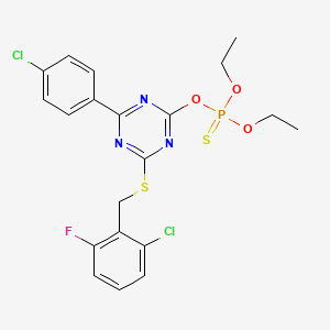 molecular formula C20H19Cl2FN3O3PS2 B3042675 O-[4-[(2-chloro-6-fluorobenzyl)thio]-6-(4-chlorophenyl)-1,3,5-triazin-2-yl]O,O-diethyl phosphothioate CAS No. 649700-10-7