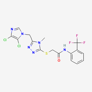 molecular formula C16H13Cl2F3N6OS B3042678 N1-[2-(trifluoromethyl)phenyl]-2-({5-[(4,5-dichloro-1H-imidazol-1-yl)methyl]-4-methyl-4H-1,2,4-triazol-3-yl}thio)acetamide CAS No. 650592-14-6