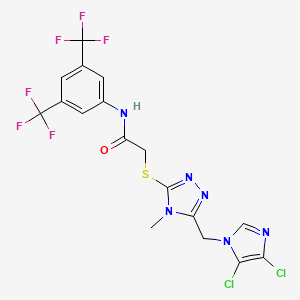 molecular formula C17H12Cl2F6N6OS B3042679 N-[3,5-bis(trifluoromethyl)phenyl]-2-[[5-[(4,5-dichloroimidazol-1-yl)methyl]-4-methyl-1,2,4-triazol-3-yl]sulfanyl]acetamide CAS No. 650592-16-8