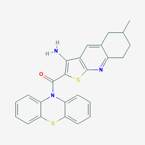 molecular formula C25H21N3OS2 B304268 6-methyl-2-(10H-phenothiazin-10-ylcarbonyl)-5,6,7,8-tetrahydrothieno[2,3-b]quinolin-3-ylamine 