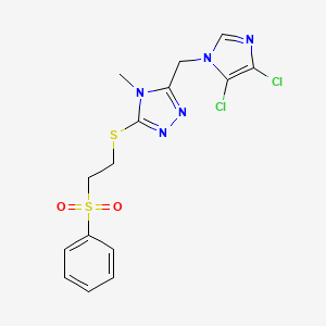 molecular formula C15H15Cl2N5O2S2 B3042682 3-[2-(Benzenesulfonyl)ethylsulfanyl]-5-[(4,5-dichloroimidazol-1-yl)methyl]-4-methyl-1,2,4-triazole CAS No. 650592-49-7