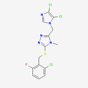 molecular formula C14H11Cl3FN5S B3042683 3-[(2-chloro-6-fluorobenzyl)thio]-5-[(4,5-dichloro-1H-imidazol-1-yl)methyl]-4-methyl-4H-1,2,4-triazole CAS No. 650615-68-2