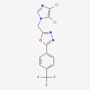molecular formula C13H7Cl2F3N4O B3042686 2-[(4,5-dichloro-1H-imidazol-1-yl)methyl]-5-[4-(trifluoromethyl)phenyl]-1,3,4-oxadiazole CAS No. 650615-77-3