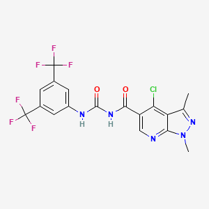 molecular formula C18H12ClF6N5O2 B3042687 N-[(4-chloro-1,3-dimethyl-1H-pyrazolo[3,4-b]pyridin-5-yl)carbonyl]-N'-[3,5-di(trifluoromethyl)phenyl]urea CAS No. 650615-81-9
