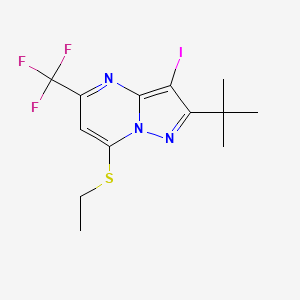 molecular formula C13H15F3IN3S B3042709 2-(叔丁基)-7-(乙硫基)-3-碘-5-(三氟甲基)吡唑并[1,5-a]嘧啶 CAS No. 655235-58-8