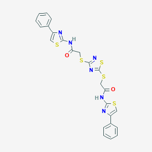 molecular formula C24H18N6O2S5 B304273 2-{[3-({2-oxo-2-[(4-phenyl-1,3-thiazol-2-yl)amino]ethyl}sulfanyl)-1,2,4-thiadiazol-5-yl]sulfanyl}-N-(4-phenyl-1,3-thiazol-2-yl)acetamide 