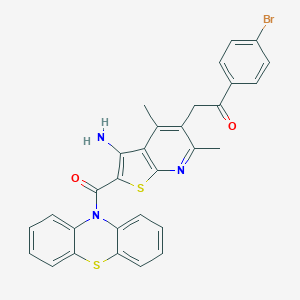 molecular formula C30H22BrN3O2S2 B304275 2-[3-amino-4,6-dimethyl-2-(10H-phenothiazin-10-ylcarbonyl)thieno[2,3-b]pyridin-5-yl]-1-(4-bromophenyl)ethanone 