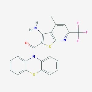 molecular formula C22H14F3N3OS2 B304277 4-methyl-2-(10H-phenothiazin-10-ylcarbonyl)-6-(trifluoromethyl)thieno[2,3-b]pyridin-3-ylamine 