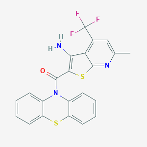 molecular formula C22H14F3N3OS2 B304278 6-methyl-2-(10H-phenothiazin-10-ylcarbonyl)-4-(trifluoromethyl)thieno[2,3-b]pyridin-3-amine 