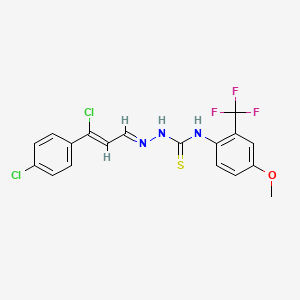 molecular formula C18H14Cl2F3N3OS B3042791 N1-[4-methoxy-2-(trifluoromethyl)phenyl]-2-[3-chloro-3-(4-chlorophenyl)prop-2-enylidene]hydrazine-1-carbothioamide CAS No. 680212-21-9