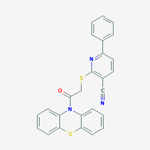 molecular formula C26H17N3OS2 B304288 2-{[2-oxo-2-(10H-phenothiazin-10-yl)ethyl]sulfanyl}-6-phenylnicotinonitrile 