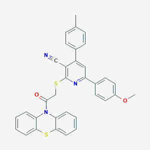 molecular formula C34H25N3O2S2 B304289 6-(4-methoxyphenyl)-4-(4-methylphenyl)-2-{[2-oxo-2-(10H-phenothiazin-10-yl)ethyl]sulfanyl}nicotinonitrile 