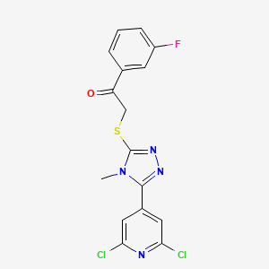 molecular formula C16H11Cl2FN4OS B3042900 2-{[5-(2,6-dichloro-4-pyridyl)-4-methyl-4H-1,2,4-triazol-3-yl]thio}-1-(3-fluorophenyl)ethan-1-one CAS No. 680216-61-9