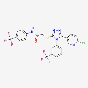 molecular formula C23H14ClF6N5OS B3042915 N1-[4-(trifluoromethyl)phenyl]-2-({5-(6-chloro-3-pyridyl)-4-[3-(trifluoromethyl)phenyl]-4H-1,2,4-triazol-3-yl}thio)acetamide CAS No. 680217-07-6