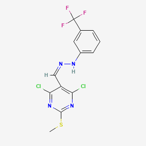 molecular formula C13H9Cl2F3N4S B3042918 N-[(Z)-(4,6-dichloro-2-methylsulfanylpyrimidin-5-yl)methylideneamino]-3-(trifluoromethyl)aniline CAS No. 680217-26-9
