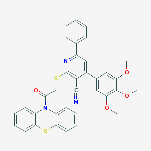 molecular formula C35H27N3O4S2 B304292 2-{[2-oxo-2-(10H-phenothiazin-10-yl)ethyl]sulfanyl}-6-phenyl-4-(3,4,5-trimethoxyphenyl)nicotinonitrile 
