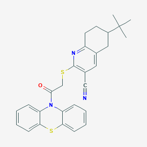 molecular formula C28H27N3OS2 B304294 6-tert-butyl-2-{[2-oxo-2-(10H-phenothiazin-10-yl)ethyl]sulfanyl}-5,6,7,8-tetrahydro-3-quinolinecarbonitrile 
